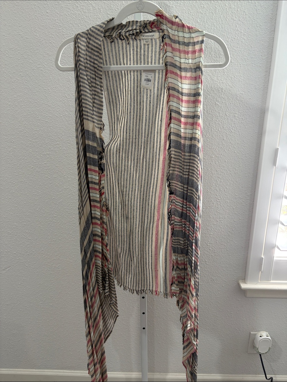 Lightweight Striped Open Front Vest - Neutral Stripe
